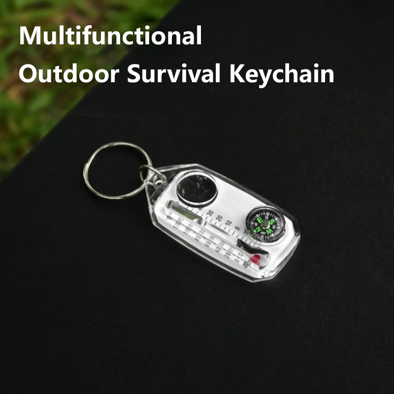 Compass Keychain Mini - Outdoor-Ausrüstung Kompass Thermometer Lupe 3-in-1 Schlüsselanhänger