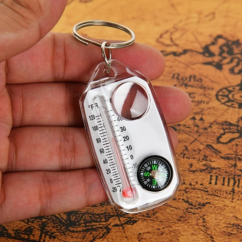 Compass Keychain Mini - 3-in-1 Schlüsselanhänger Kompass Tragbares Mini-Schlüsselanhänger-Outdoor-Thermometer Lupe