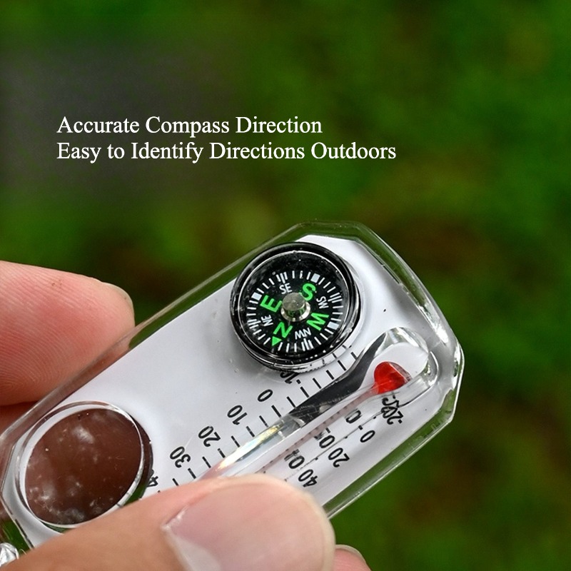 Compass Keychain Mini - Outdoor-Überlebenskompass-Schlüsselanhänger, tragbarer Mini-Kompass mit Thermometer und